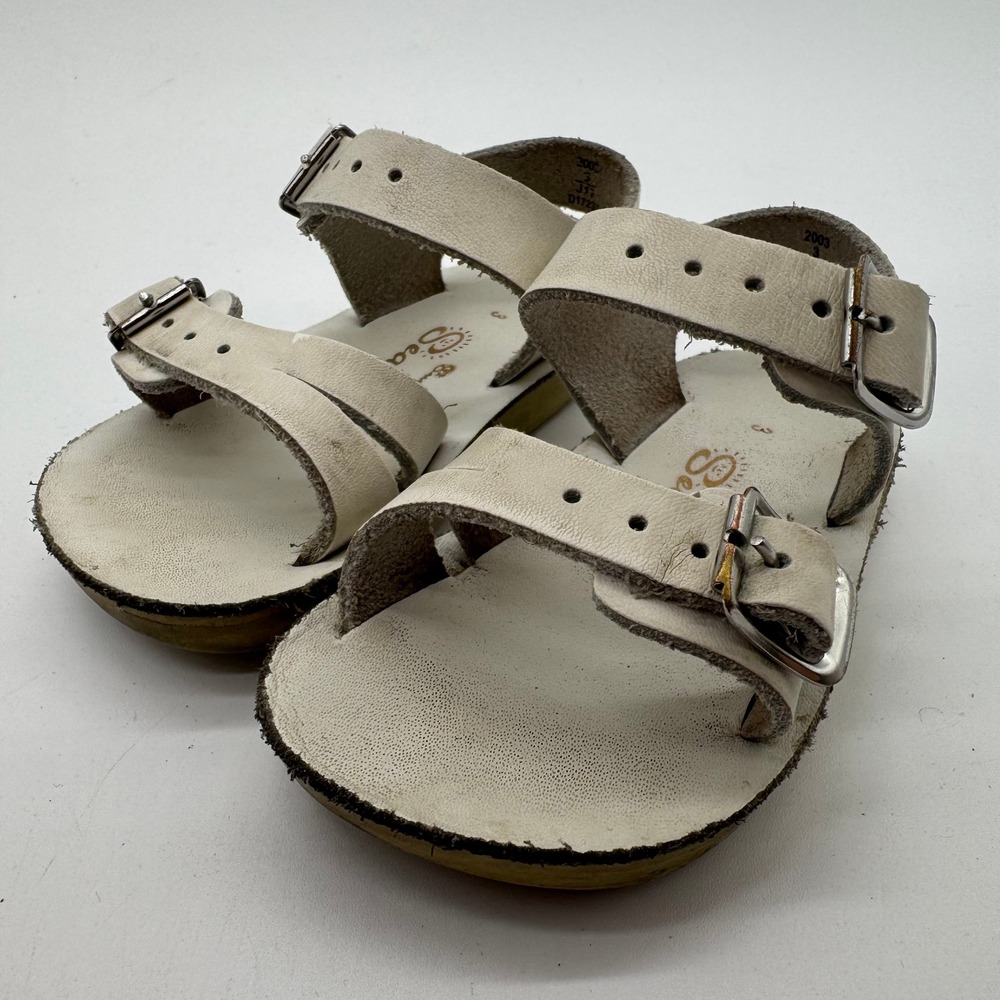 Salt Water Sandals Sea Wee White Leather Toddler Buckle Sandals 2003 Size 3